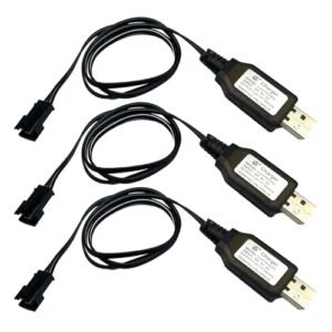 Dazzler RC Plane 3Pack 7.4V USB Charger Cable with SM 3PIN Plug for Universal 7.4V 2S Lipo Battery