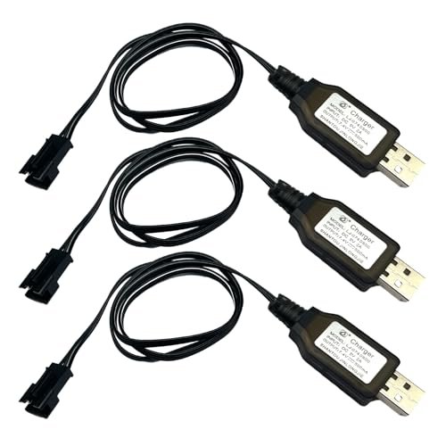 Dazzler RC Plane 3Pack 7.4V USB Charger Cable with SM 3PIN Plug for Universal 7.4V 2S Lipo Battery