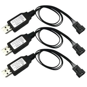 MXS R RC Plane 3Packs 7.4V Lithium Battery Charger Cable with SM 4PIN Plug for Universal 7.4V Lipo Battery USB Charger