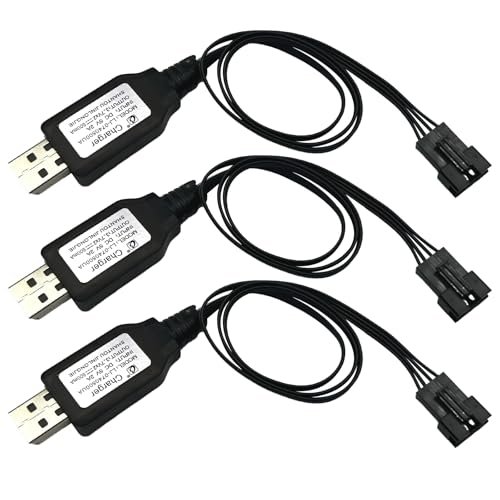 MXS R RC Plane 3Packs 7.4V Lithium Battery Charger Cable with SM 4PIN Plug for Universal 7.4V Lipo Battery USB Charger