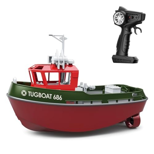 Dodoore RC Boat 1/72 RC Tugboat for Kids and Adults, High Speed Remote Control Boat for Pools & Lakes, 2.4GHz Electric Tugboats Water Toys with Low Battery Reminder for Boys and Girls (Green), TX686