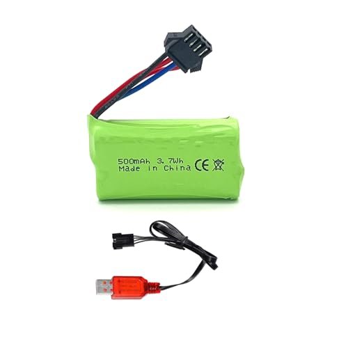 Pinsinholy 7.4V 500mAh SM 4P Plug 2S Li ion Battery with USB Charger for RC Car Remote Control Truck RC Boat RC Construction Truck and Gel Blaster
