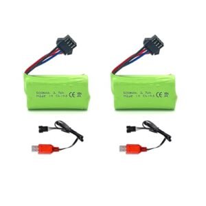 Pinsinholy 7.4V 500mAh SM-4P Plug 2S Li-ion Battery with USB Charger for RC Car Remote Control Truck RC Boat RC Construction Truck and Gel Blaster 2-Pack
