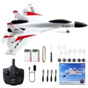 VEVOR 4 Site RC Plane 2.4GHZ 4 Channel Remote Control Airplane with 6 Axis Gyro Stabilizer and 2 Batteries Ready to Fly SU 27 Fighter Aircraft Toy for Adults Kids Beginners
