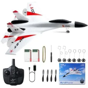 VEVOR 4 Site RC Plane 2.4GHZ 4 Channel Remote Control Airplane with 6 Axis Gyro Stabilizer and 2 Batteries Ready to Fly SU 27 Fighter Aircraft Toy for Adults Kids Beginners