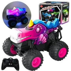 Tcvents Unicorn RC Monster Truck 2.4Ghz Rechargeable Crazy RC Car Stunts Toy with Lights Music for Kids Boys Girls Ages 3 5 6 7 8 12