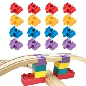 16 Piece Wooden Train Track Connector Set Compatible with Lego RC Train Track and All Major Brands Perfect Christmas Birthday Gift for Kids Ages 3 Plus