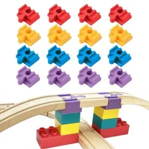 16 Piece Wooden Train Track Connector Set Compatible with Lego RC Train Track and All Major Brands Perfect Christmas Birthday Gift for Kids Ages 3 Plus