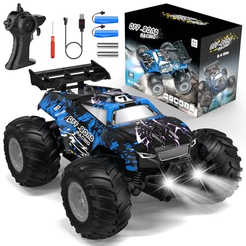 Hielse All Terrain Remote Control Truck Beginner Rc Cars Rechargeable with LED 1/20 Scale 10KM H Speed 2 Motors 2 4GHZ for Kids Boys