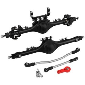 Pothyes Aluminum Front Rear Straight Axle Kit for 1/10 Axial SCX10 II Deadbolt 90046 90047 Element Enduro RC Crawler Car Modified RC Car Bodies Upgrade Part Black