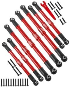 RCarmubWow 1/10 RC Modified Body Pushrods with Rod Ends Links Turnbuckle Upgrades Part for E Revo 2.0 Summit Alloy Aluminium Linkage Toe Links Assembled with Rod Ends Replace 5319X 5338R 8pcs Red
