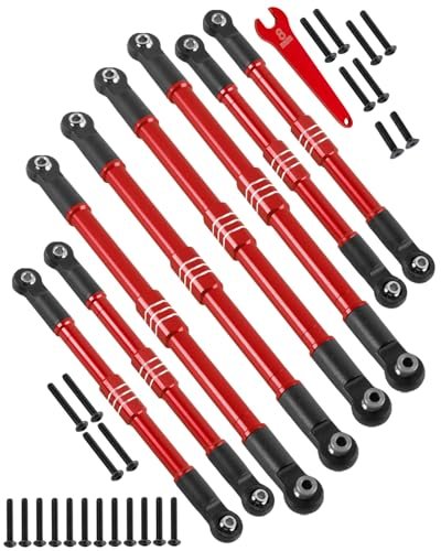 RCarmubWow 1/10 RC Modified Body Pushrods with Rod Ends Links Turnbuckle Upgrades Part for E Revo 2.0 Summit Alloy Aluminium Linkage Toe Links Assembled with Rod Ends Replace 5319X 5338R 8pcs Red