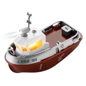 YounggDiy 1/144 Scale Mini RC Tugboat, 2.4GHz RC Electric Yacht Model with Lights, Remote Control Boat for Pools Rivers Lakes (RTR Version/Brown)