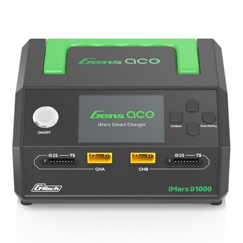 Gens Ace IMars D1000 G Tech Series AC 1000W Dual Channel Lipo Charger for Lazy Ace RC Plane and Drone UAV Battery 1S 7S