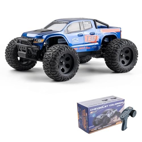 FMS FMT24 1/24 Chevrolet Colorado Brushed RC Truck RTR Basher RC Cars 4X4 Off Road Hobby Grade Waterproof 2 Speed Switch RC Crawler with 370 Motor for Adults Blue