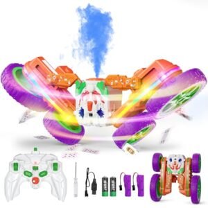 Terucle 4WD RC Stunt Car with Spray Function and Colorful Lights RC Drift Car with Lights for Kids Age 4 13 Orange