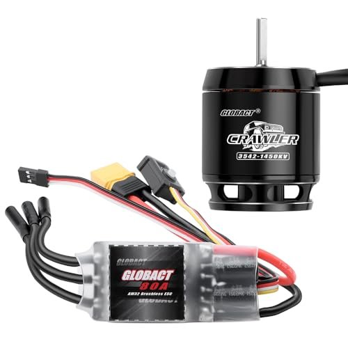 GLOBACT AM32 80A Crawler ESC and 3542 Brushless Motor Kit with RC Car Foam Wheels for 1/8 1/10 RC Crawler Car Axial SCX10 TRX4 TRX6 1450KV 3542