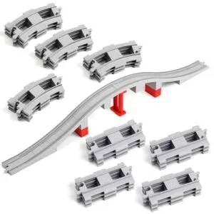 RC Curved Light Bar 34 Pieces Train Bridge Track Set with 12 Curved and 12 Straight Tracks Compatible with All Major Brands