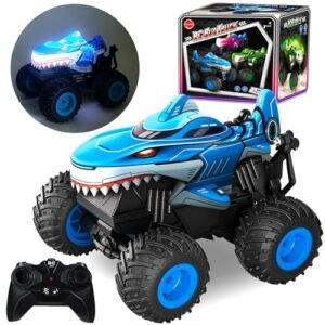 Tiger Shark Monster Truck RC 2.4Ghz Rechargeable Remote Control Car with Music and Lighting Effects for Kids Ages 3 12