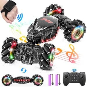 OSIMILY Starter RC Drift Car 2.4GHz LED Gesture Sensing 4WD Double Sided Rotation All Terrain Drift Car with Lights and Music for Boys and Girls Black