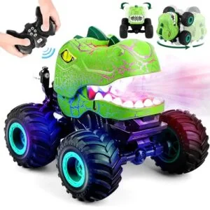 Dinosaur Monster Truck Toys for Kids Remote Control Car 360° Rotating RC Truck Bausatz with Spray Light Music 2.4Ghz Rechargeable 4WD Off Road Car