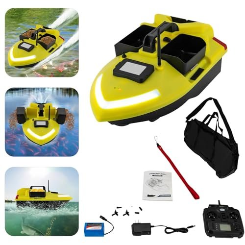 IOENC RC Boat Bait Dropper 2.4GHz High Speed Remote Control Fishing Bait Boat with 500M Range 40 Points 12000mAh Lithium Battery 4.41lbs Load Cruise Control Yellow