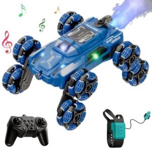 Vintage 6 Wheel RC Car 90s Edition Gesture Control Stunt Vehicle with LED Lights and Music for Kids and Adults
