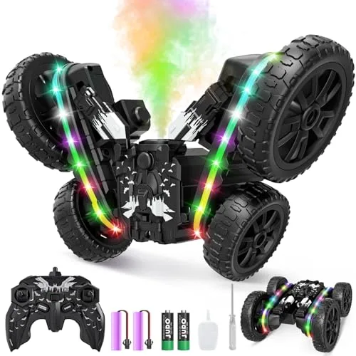 Jimdella Good RC Cars for Kids 4WD Off Road Stunt Car with LED Lights 360 Rotating 2.4Ghz Remote Control Toy for Boys Girls Ages 4 12 Birthday Gift Black