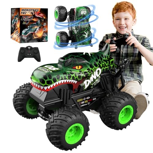 PIAUSC RC Petrol Trucks Jumping Monster Toy 2.4GHz Remote Control Dinosaur Truck with 360° Rotation Drift and Rechargeable Batteries