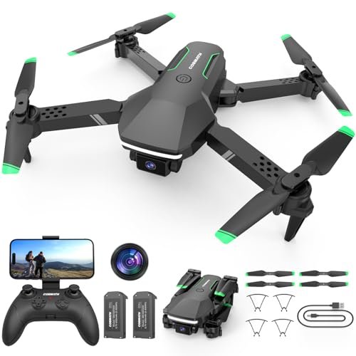 SkyRider Mini Drone with Camera RC Helicopter Engine Starter for Kids Beginners Foldable Remote Control Quadcopter 1080P HD FPV Altitude Hold 3 Speed 2 Batteries Black