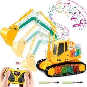 Premacon RC Excavator Liebherr 956 Transparent Remote Control Toy with Music and Lights 2x1000 mAh Rechargeable Batteries for Kids Ages 3-12