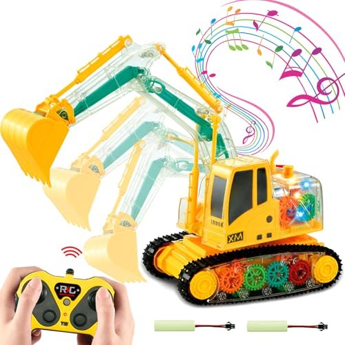 Premacon RC Excavator Liebherr 956 Transparent Remote Control Toy with Music and Lights 2x1000 mAh Rechargeable Batteries for Kids Ages 3-12