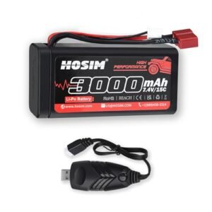 Hosim 7.4V 3000mAh Lipo Battery RC Truck Tote for Remote Control Cars Trucks and Boats with USB Charger