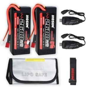 Hosim 2PCS 2S 7.4V 2600mAh Lipo Battery with USB Chargers for 1/14 Scale RC Semi Truck and Other RC Vehicles