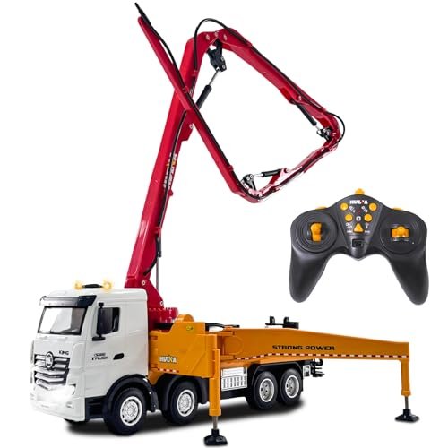 Fistone 11 Channel 2.4G RC Construction Trucks Concrete Pump Toy with Working Water Pump Lights and Sounds