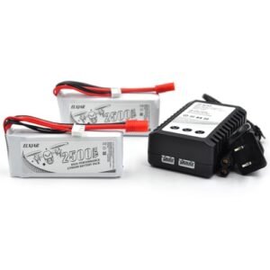 elxjarpower 2 Pack 7.4V 2500mAh LiPo Battery with Banana Connector Plug and B3 Charger Compatible with Vivitar DRC446 and Syma X8C X8W Quadcopter HQ899 Battery