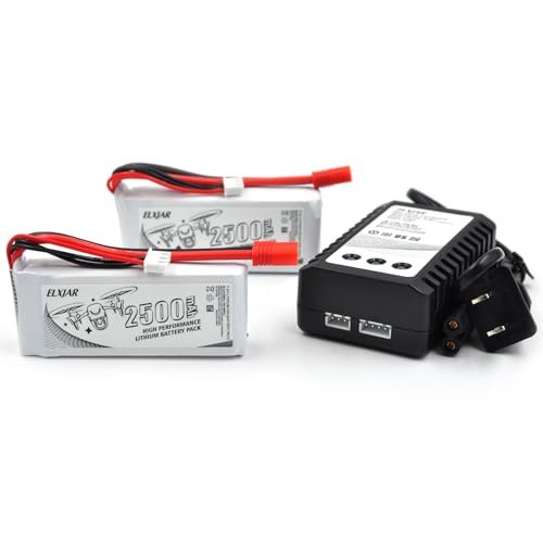 elxjarpower 2 Pack 7.4V 2500mAh LiPo Battery with Banana Connector Plug and B3 Charger Compatible with Vivitar DRC446 and Syma X8C X8W Quadcopter HQ899 Battery