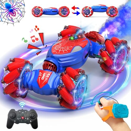 Spider Remote Control Stunt Car Ethanol Powered RC Cars for Kids 6-12 2.4Ghz Gesture Sensing with Light and Music Spray 4WD 360° Rotate Drift