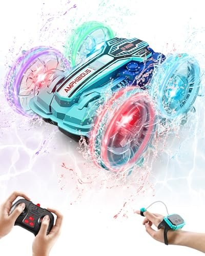 AquaTrax RC Sportfish Boat 4WD Gesture Waterproof Remote Control Toy with LED Lights for Kids Ages 8 13
