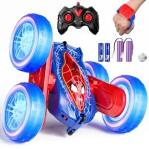 SAUFTTI Gesture RC Trucks Off Road with Trailers Hand Controlled Stunt Car for Kids 6 12 Years 4WD Double Sided Remote Control Toy with Light Music Blue