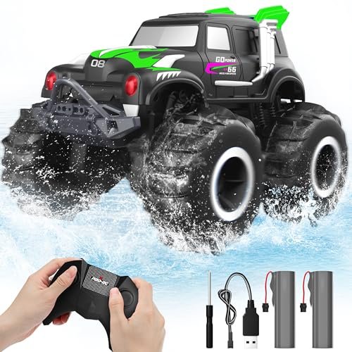BEZAR RC Monster Truck Wheels Amphibious All Terrain 4WD Off Road Remote Control Car with 2 Rechargeable Batteries for Kids Age 4 12