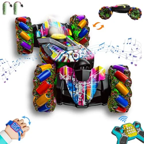 Gesture Sensing RC Stunt Car with Best RC Lights Remote Control Toy for Kids Ages 5 13 4WD 360 Spins All Terrains
