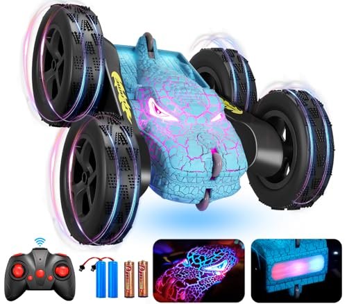M SANMERSEN All Terrain Cyclone RC Car with Crackle Light and 360 Rotation Rechargeable Remote Control Toy for Kids Ages 4 12