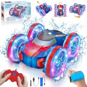 JoyToy Remote Control Amphibious Car 2WD vs 4WD RC Car with LED Lights 360° Rotation Waterproof Gesture Handle Remote 1200mAh Battery for Kids Ages 4 12