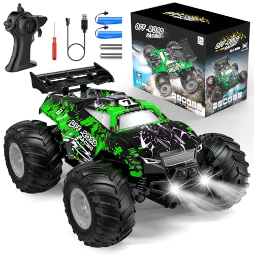 Hielse Beginner RC Car All Terrain Remote Control Truck Rechargeable with LED 1/20 Scale 10KM H Speed 2 Motors 2 4GHZ for Kids Boys Christmas Gift
