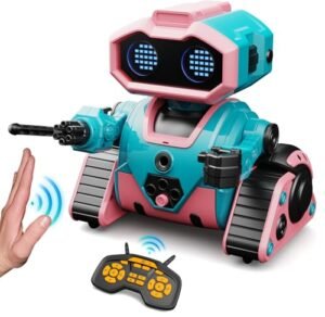 DWIRCTOYS Rechargeable RC Robot Toy for Kids Programmable with Dance Moves Music LED Eyes Gift for Children Age 3 and Up