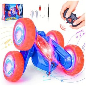 Amain Hobbies RC Cars Spider Remote Control Toy for Kids 2.4Ghz 360° Rotating 4WD Stunt Car with LED Lights and Music Blue&Red
