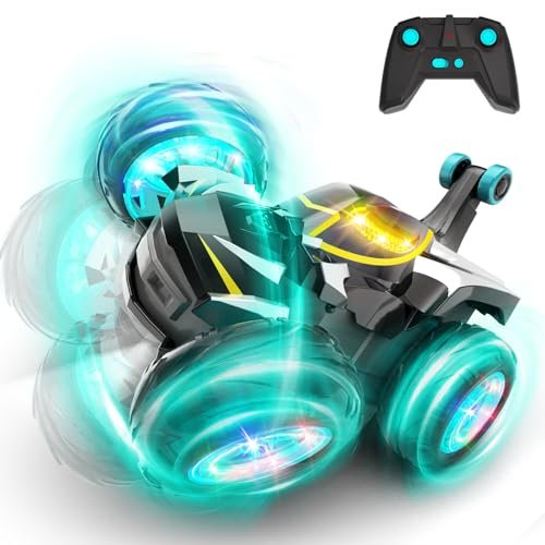 MIXSHAKE Remote Control Car for Kids 360 Flips 4WD RC Stunt Car with Cool Lights Type C Charging