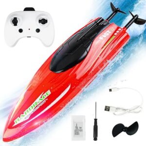 BEZGAR Nitro RC Boats Fast 8 Inch Mini Stunt Remote Control Boat with 15 KPH Speed and 600mAh Battery for Kids and Adults B803 Red