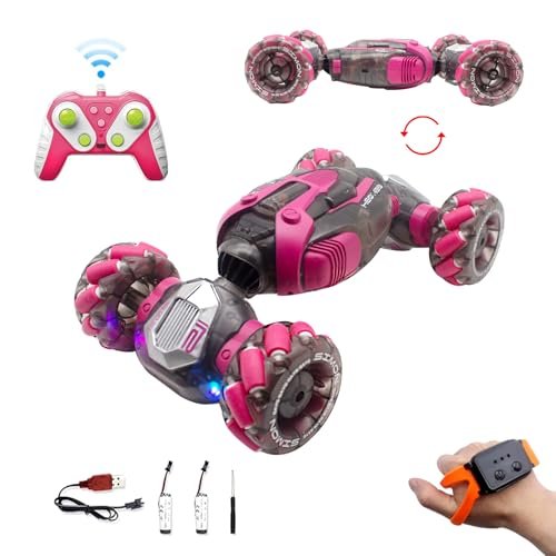 RECO TOYS Top Gas Powered RC Cars Remote Control Stunt Vehicle 360° Rotation 4WD for Kids and Adults Pink